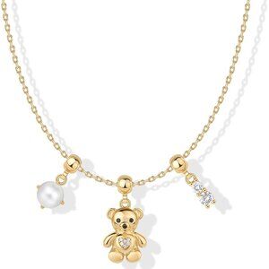 14K Gold Plated Dainty Necklace with Charms Set Adjustable Hypoallergenic Women